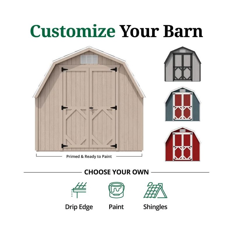 Little Cottage Co. 8x10 Classic Gambrel Barn Wood Shed Kit w/ 4' Sidewall - (8x10 CGB-4-PC)