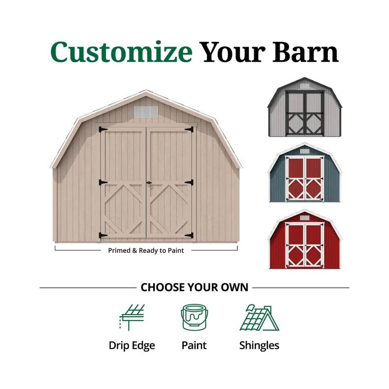 Little Cottage Co. 10x10 Classic Gambrel Barn Wood Shed Kit w/ 4' Sidewall - (10x10 CGB-4-PC)