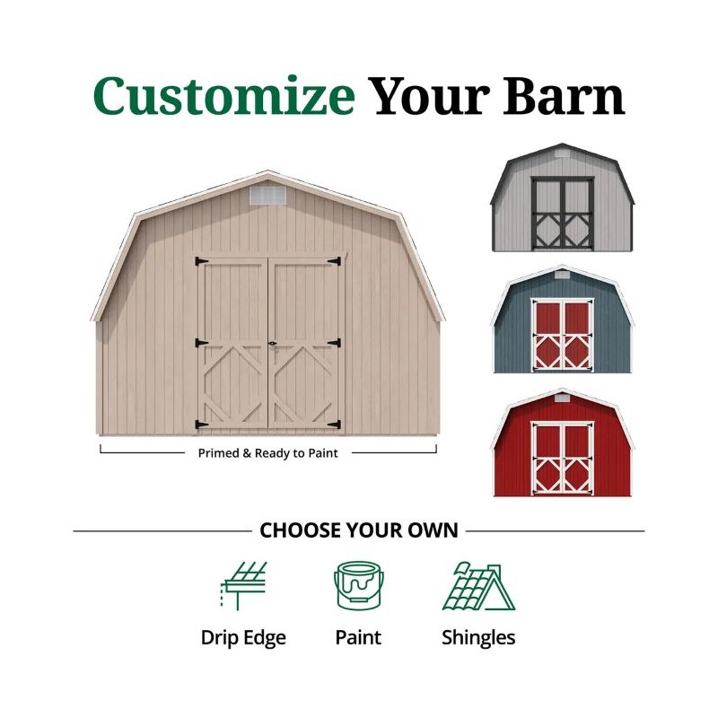 Little Cottage Co. 12x16 Classic Gambrel Barn Wood Shed Kit w/ 4' Sidewall - (12x16 CGB-4-PC)