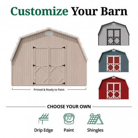Little Cottage Co. 12x16 Classic Gambrel Barn Wood Shed Kit w/ 4' Sidewall - (12x16 CGB-4-PC)