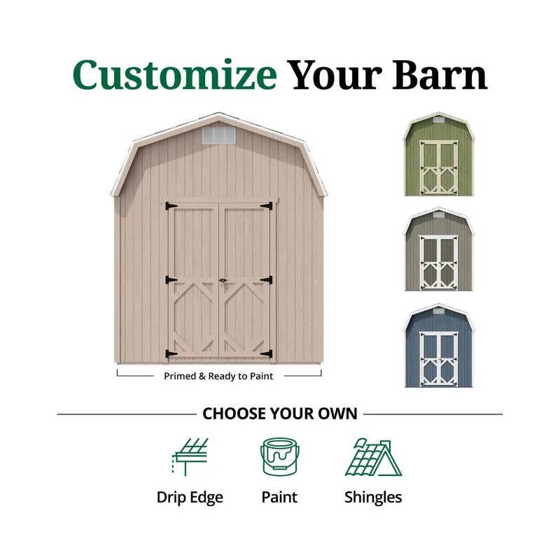 Little Cottage Co. 8x14 Classic Gambrel Barn Wood Shed Kit w/ 6' Sidewalls - (8x14 CGB-6-PC)