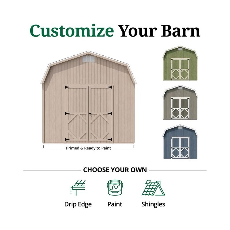 Little Cottage Co. 10x10 Classic Gambrel Barn Wood Shed Kit w/ 6' Sidewalls - (10x10 CGB-6-PC)