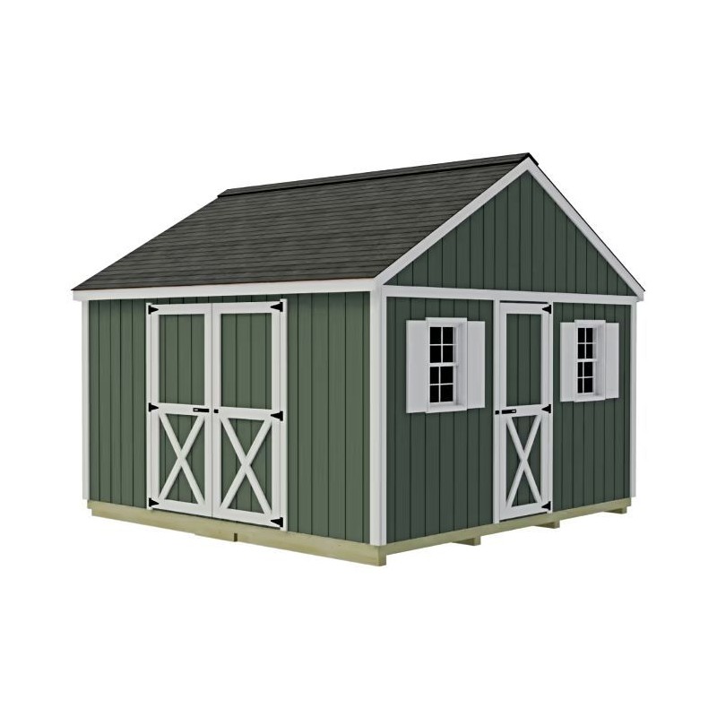 Best Barns Crafter's Connection 12x16 Pre-Cut Wood Shed Kit w/ Centered Eave Barn Doors & Gable Walk-In Door (CCONSG16C)