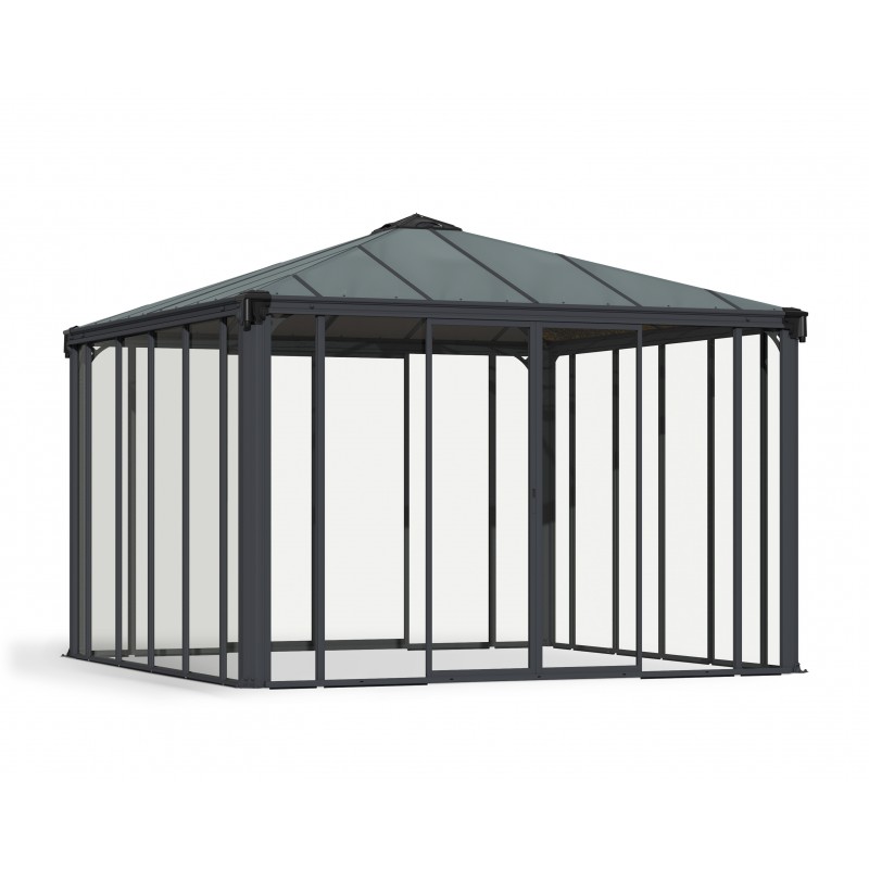 Palram Ledro 12x12 Steel Enclosed Gazebo Kit w/ Screen Doors - Gray (HG9193)