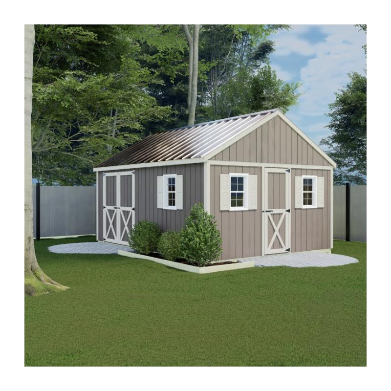Best Barns Crafter's Connection 12x16 Pre-Cut Wood Shed Kit w/ Centered Eave Barn Doors & Gable Walk-In Door (CCONSG16C)