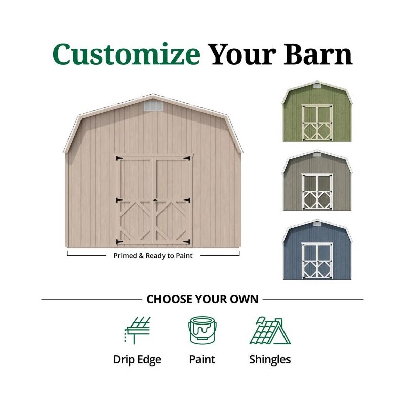 Little Cottage Co. 12x24 Classic Gambrel Barn Wood Shed Kit w/ 6' Sidewalls - (12x24 CGB-6-PC)