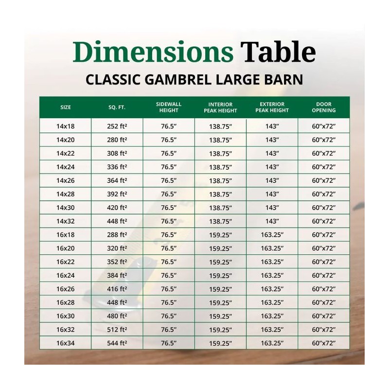 Little Cottage Co. 16x28 Classic Gambrel Large Barn Wood Shed Kit - (16x28 CGLB-PC)