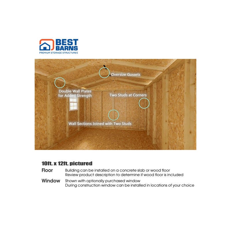 Best Barns Handmade Haven 10x12 Wood Shed Kit w/ Centered Gable Door (HHAVDG12)