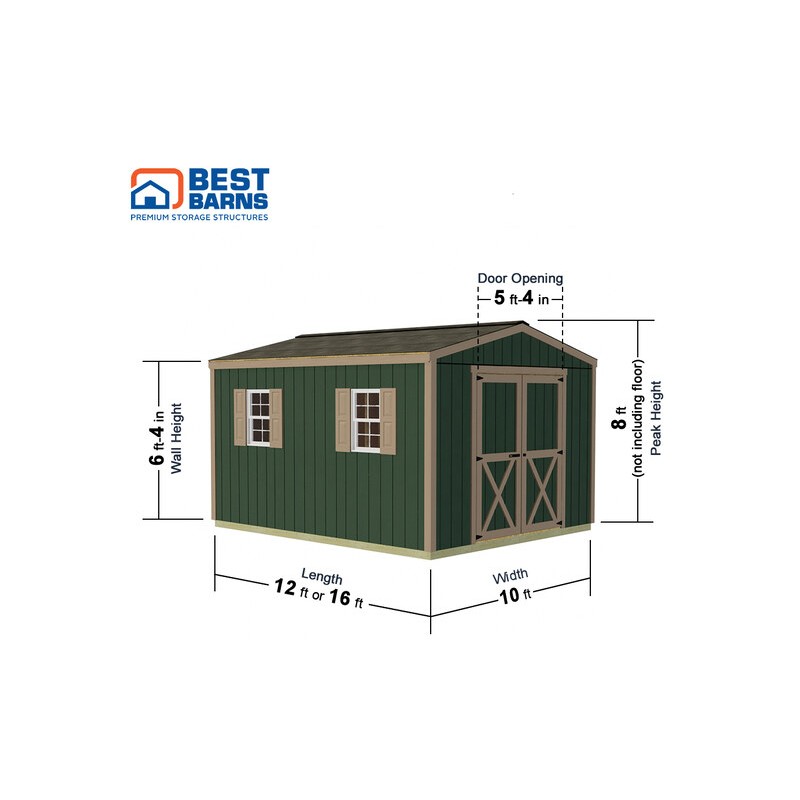 Best Barns Handmade Haven 10x12 Wood Shed Kit w/ Centered Gable Door (HHAVDG12)