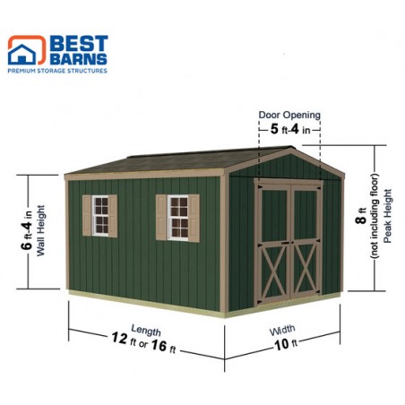 Best Barns Handmade Haven 10x12 Wood Shed Kit w/ Centered Gable Door (HHAVDG12)