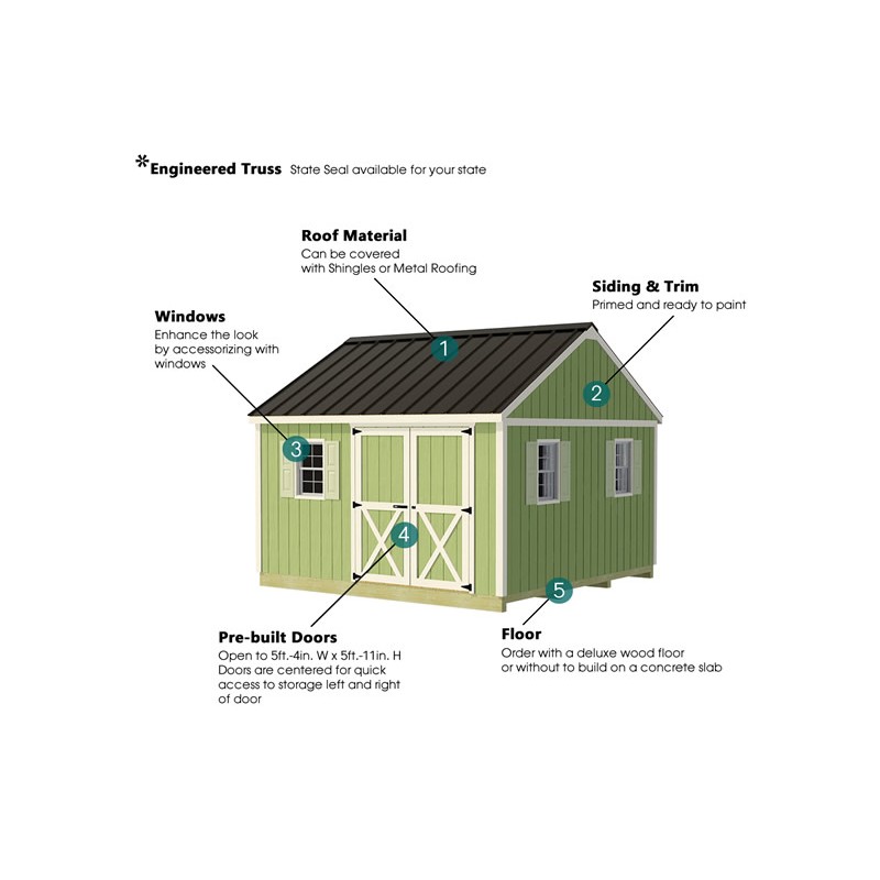 Best Barns Backyard Basecamp Premium 12x12 Pre-Cut Wood Shed Kit w/ Barn Doors on Eave - (BBASDE12)