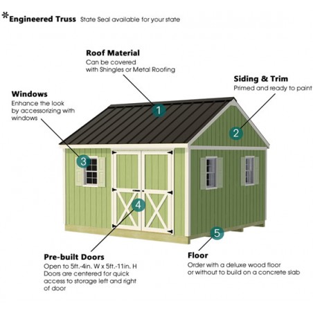 Best Barns Backyard Basecamp Premium 12x12 Pre-Cut Wood Shed Kit w/ Barn Doors on Eave - (BBASDE12)