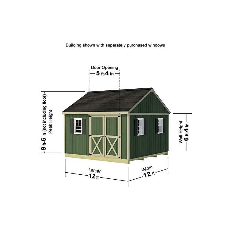 Best Barns Backyard Basecamp Premium 12x12 Pre-Cut Wood Shed Kit w/ Barn Doors on Eave - (BBASDE12)