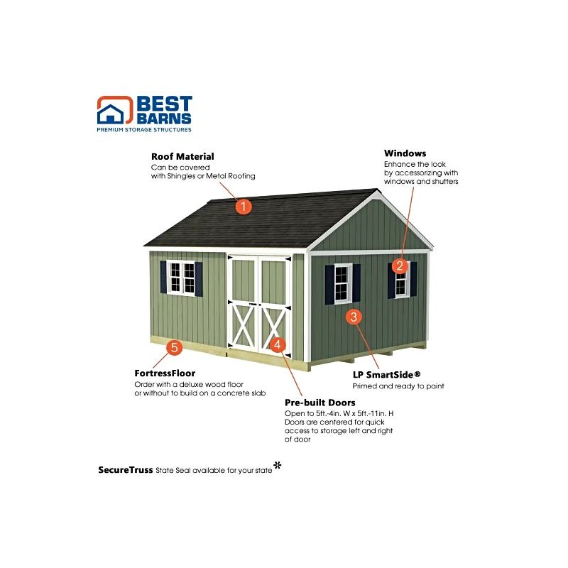 Best Barns Crafter’s Connection 12x16 Pre-Cut Wood Shed Kit w/ Offset Eave Door (CCONDE16O)