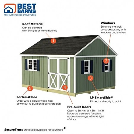 Best Barns Crafter’s Connection 12x16 Pre-Cut Wood Shed Kit w/ Offset Eave Door (CCONDE16O)