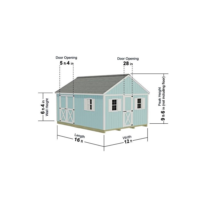 Best Barns Crafter's Connection 12x16 Pre-Cut Wood Shed Kit w/ Centered Eave Barn Doors & Gable Walk-In Door (CCONSG16C)