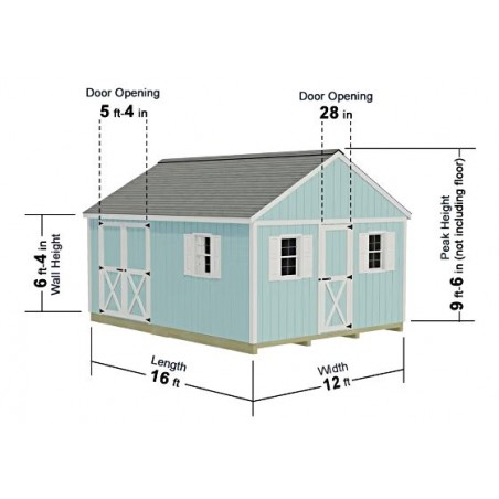 Best Barns Crafter's Connection 12x16 Pre-Cut Wood Shed Kit w/ Centered Eave Barn Doors & Gable Walk-In Door (CCONSG16C)