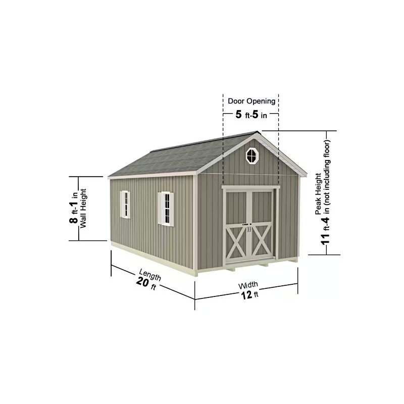 Best Barns Shedquarters 12x20 Wood Storage Shed Kit w/ Centered Sliding Doors on Gable (SQUASD20)