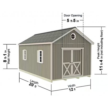Best Barns Shedquarters 12x20 Wood Storage Shed Kit w/ Centered Sliding Doors on Gable (SQUASD20)