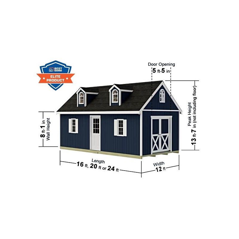 Best Barns Planner's Paradise Elite 12x20 Pre-Cut Wood Shed Kit w/ Sliding Doors & Dormer (PPARSD20DR)