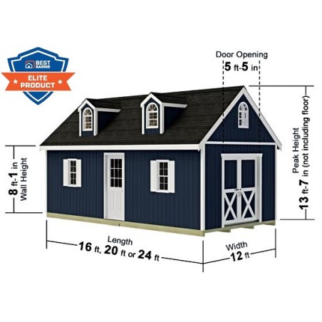 Best Barns Planner's Paradise Elite 12x20 Pre-Cut Wood Shed Kit w/ Sliding Doors & Dormer (PPARSD20DR)