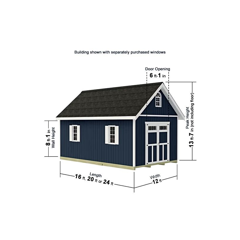 Best Barns Planner’s Paradise 12x20 Pre-Cut Wood Shed Kit w/ Transom Doors – (PPARTD20)