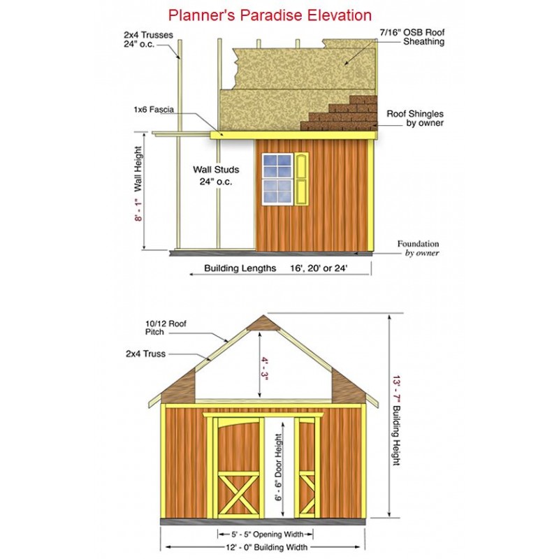 Best Barns Planner’s Paradise 12x20 Pre-Cut Wood Shed Kit w/ Transom Doors – (PPARTD20)