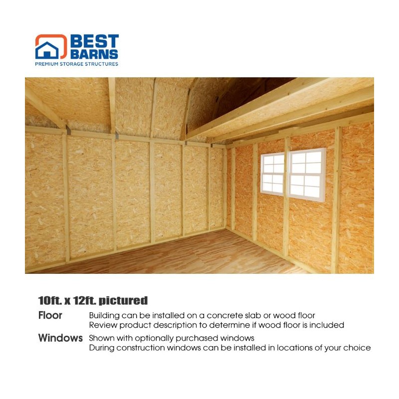 Best Barns Craftsman's Cove Premium 10x12 Wood Barn Kit w/ Doors Centered on Eave - (CCOVDE12)
