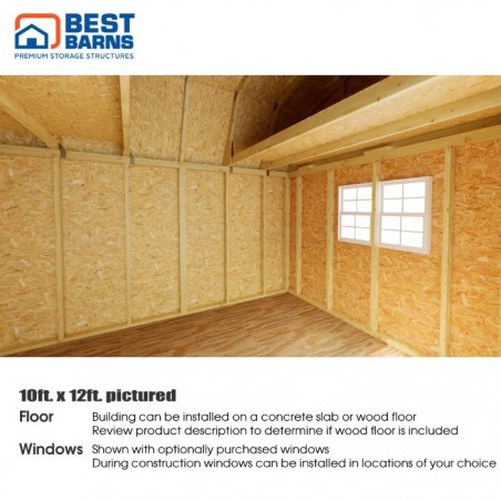 Best Barns Craftsman's Cove Premium 10x12 Wood Barn Kit w/ Doors Centered on Eave - (CCOVDE12)
