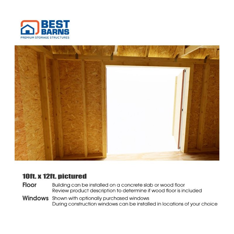 Best Barns Craftsman's Cove Premium 10x12 Wood Barn Kit w/ Doors Centered on Eave - (CCOVDE12)