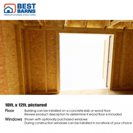 Best Barns Craftsman's Cove Premium 10x12 Wood Barn Kit w/ Doors Centered on Eave - (CCOVDE12)