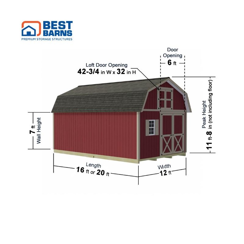 Best Barns Handcrafted Homestead 12x16 Wood Barn Kit w/ Offset Door on Gable & Loft (HHOMDG16OLF)