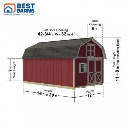 Best Barns Handcrafted Homestead 12x16 Wood Barn Kit w/ Offset Door on Gable & Loft (HHOMDG16OLF)