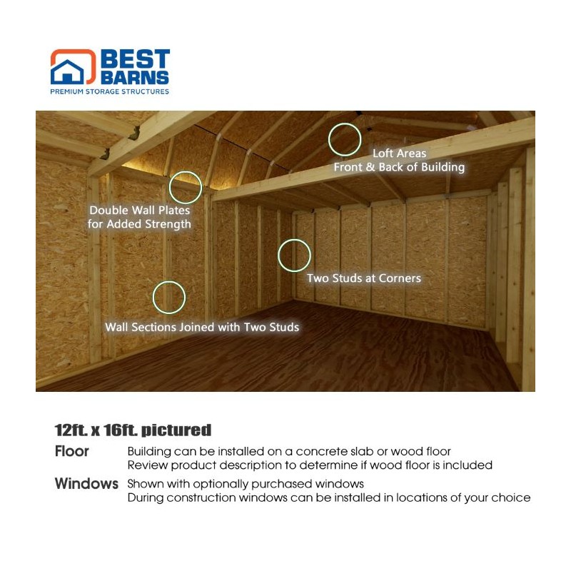 Best Barns Handcrafted Homestead 12x16 Wood Barn Kit w/ Offset Door on Gable & Loft (HHOMDG16OLF)