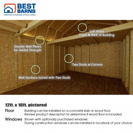 Best Barns Handcrafted Homestead 12x16 Wood Barn Kit w/ Offset Door on Gable & Loft (HHOMDG16OLF)