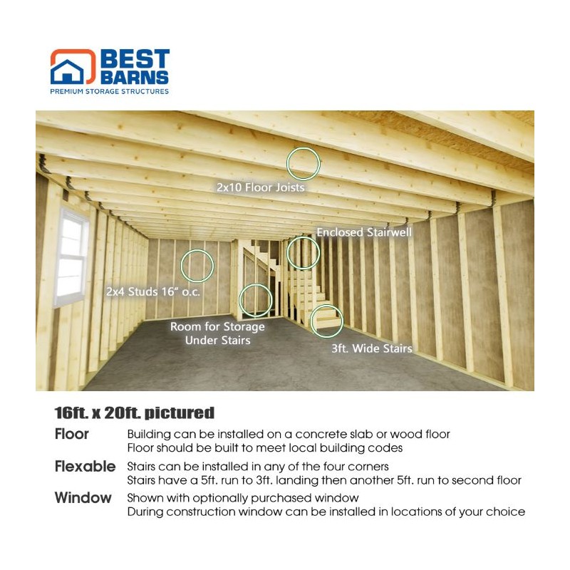 Best Barns Handcrafted Homestead 16x24 XL Wood Barn Kit (HHOMND24)