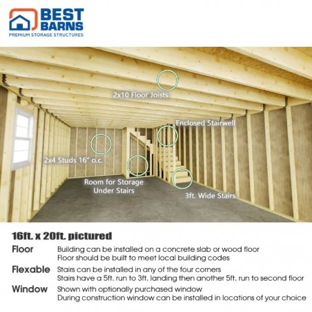 Best Barns Handcrafted Homestead 16x24 XL Wood Barn Kit (HHOMND24)
