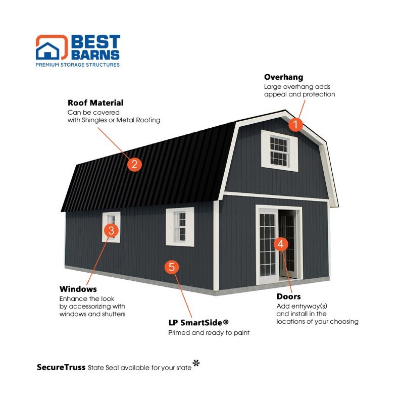 Best Barns Handcrafted Homestead 16x24 XL Wood Barn Kit (HHOMND24)