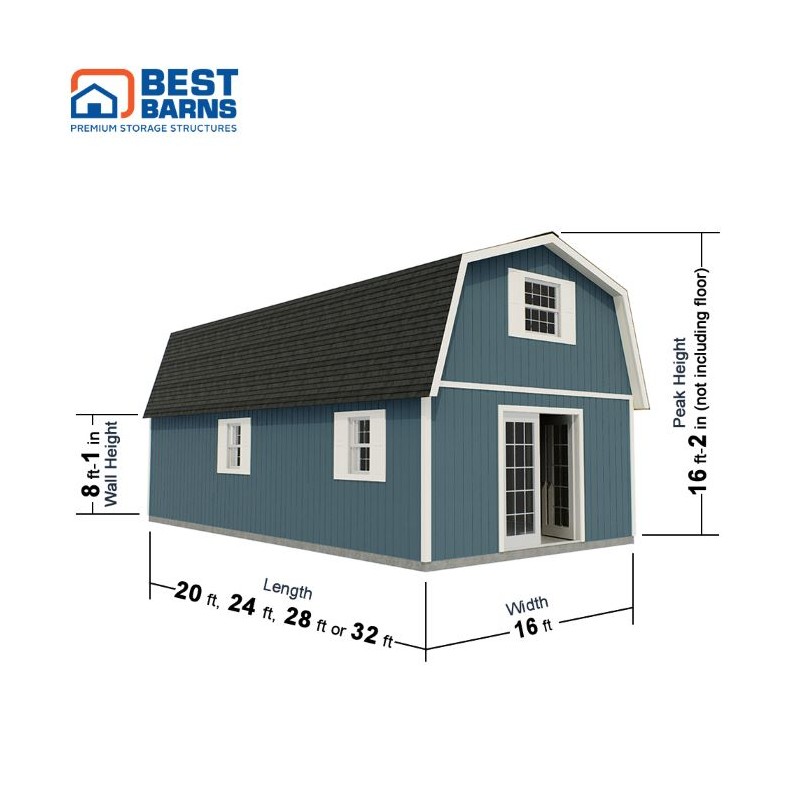 Best Barns Handcrafted Homestead 16x24 XL Wood Barn Kit (HHOMND24)