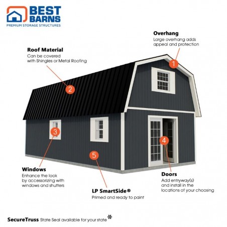 Best Barns Handcrafted Homestead 16x28 XL Wood Barn Kit (HHOMND28)