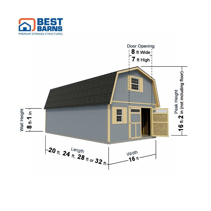 Best Barns Handcrafted Homestead 16x24 XL Wood Barn Kit with Transom Doors - (HHOMTD24)