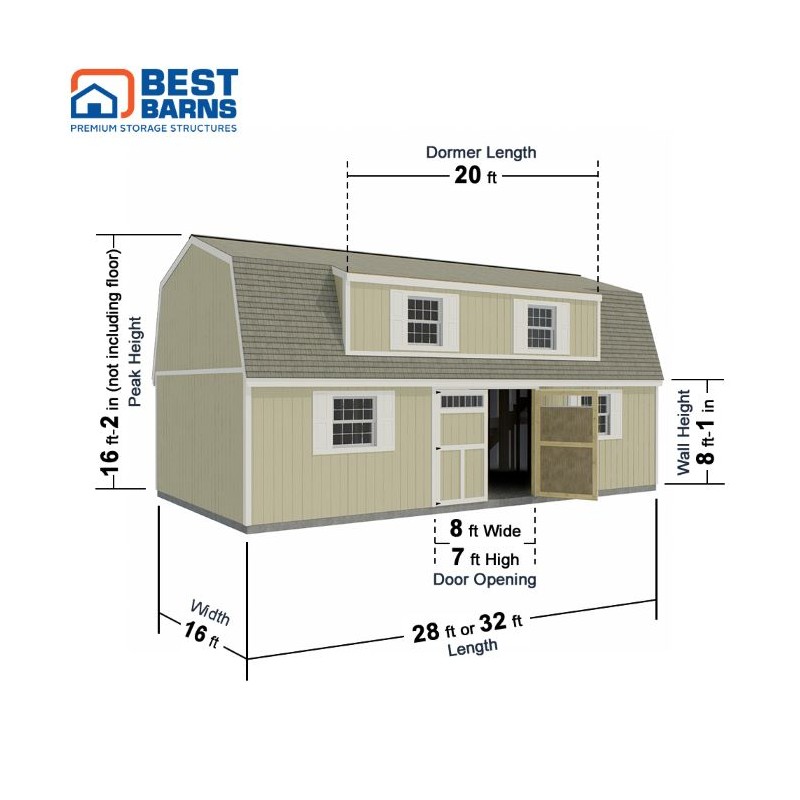 Best Barns Crafted Colossal 16x32 Barndominiums Wood Kit  w/ Transom Doors & Dormer - (CCOLTD32)