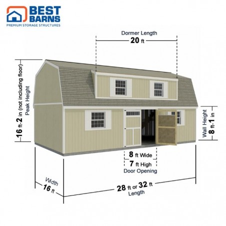 Best Barns Crafted Colossal 16x32 Barndominiums Wood Kit  w/ Transom Doors & Dormer - (CCOLTD32)
