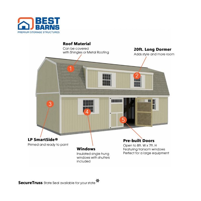 Best Barns Crafted Colossal 16x32 Barndominiums Wood Kit  w/ Transom Doors & Dormer - (CCOLTD32)