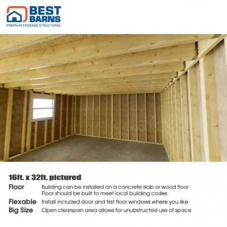 Best Barns Crafted Colossal 16x32 Barndominiums Wood Kit  w/ Transom Doors & Dormer - (CCOLTD32)