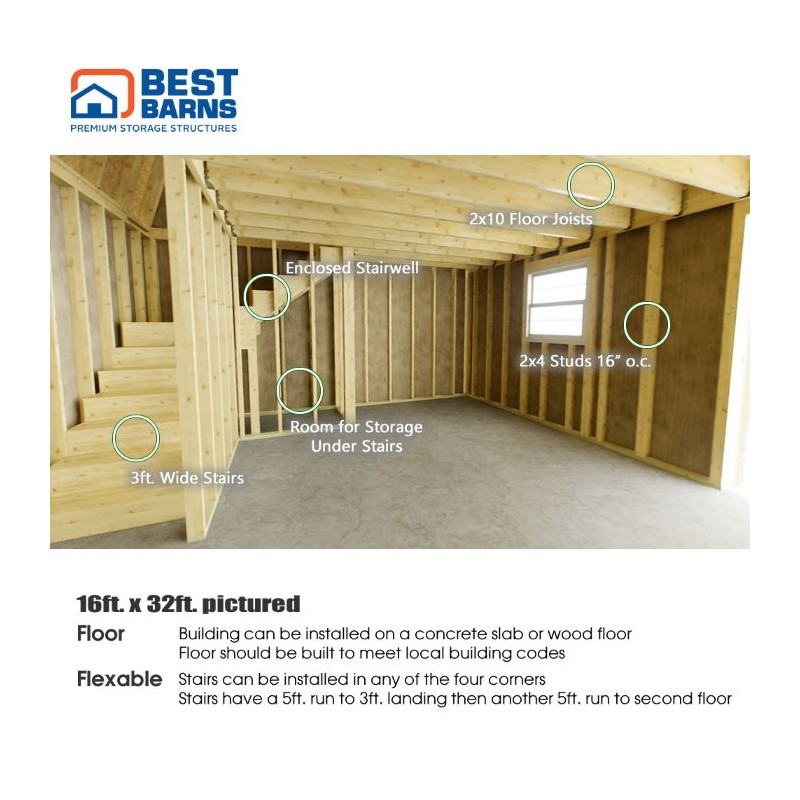 Best Barns Crafted Colossal 16x32 Barndominiums Wood Kit  w/ Transom Doors & Dormer - (CCOLTD32)