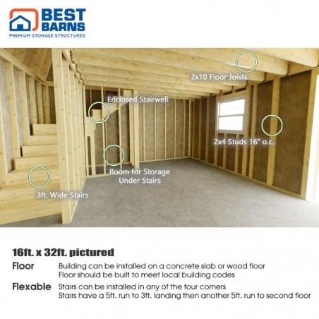 Best Barns Crafted Colossal 16x32 Barndominiums Wood Kit  w/ Transom Doors & Dormer - (CCOLTD32)