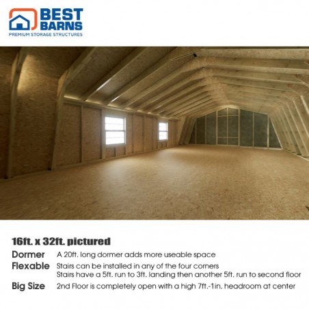 Best Barns Crafted Colossal 16x32 Barndominiums Wood Kit  w/ Transom Doors & Dormer - (CCOLTD32)