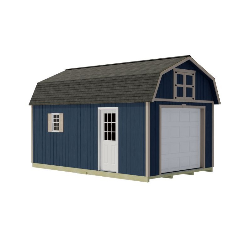 Best Barns Maker's Loft 12x16 Premium Garage Kit w/ Gambrel Roof & Split Loft, No Doors (MLOFND16LF)