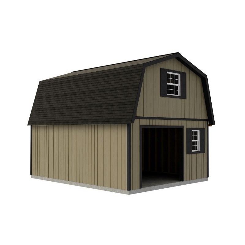 Best Barns Maker's Loft 16x24 XL Wood Garage Kit w/ Gambrel Roof, Loft Storage & Stairs (MLOFND24)